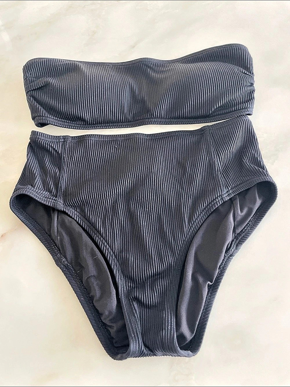Kate Spade Black Ribbed Bandeau Bikini Set-Size Small Like New